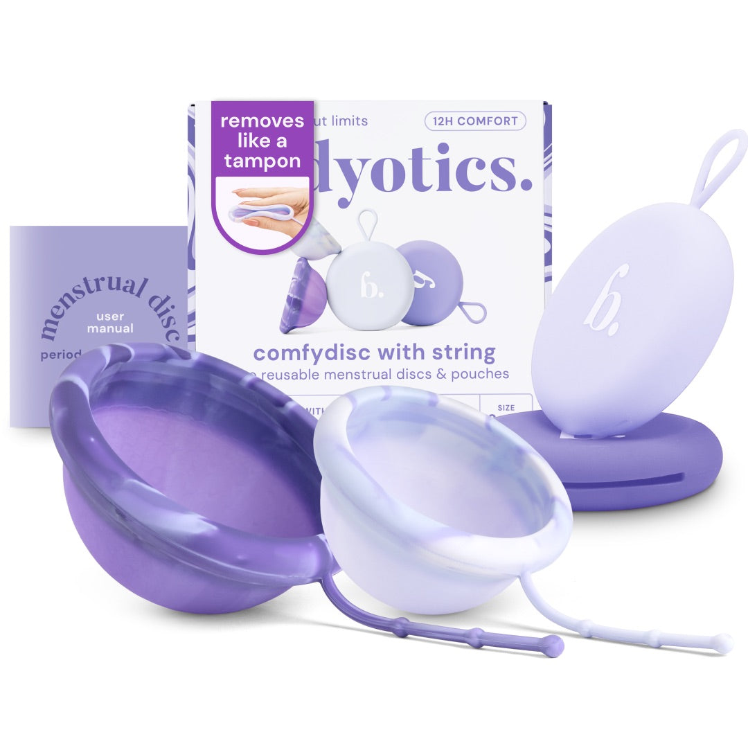 Bodyotics Comfydisc Wiederverwendbare Menstruationsscheiben mit Pull-Off Schnur - S & L - Lila