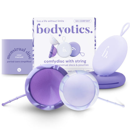 Bodyotics Comfydisc Wiederverwendbare Menstruationsscheiben mit Pull-Off Schnur - S & L - Lila